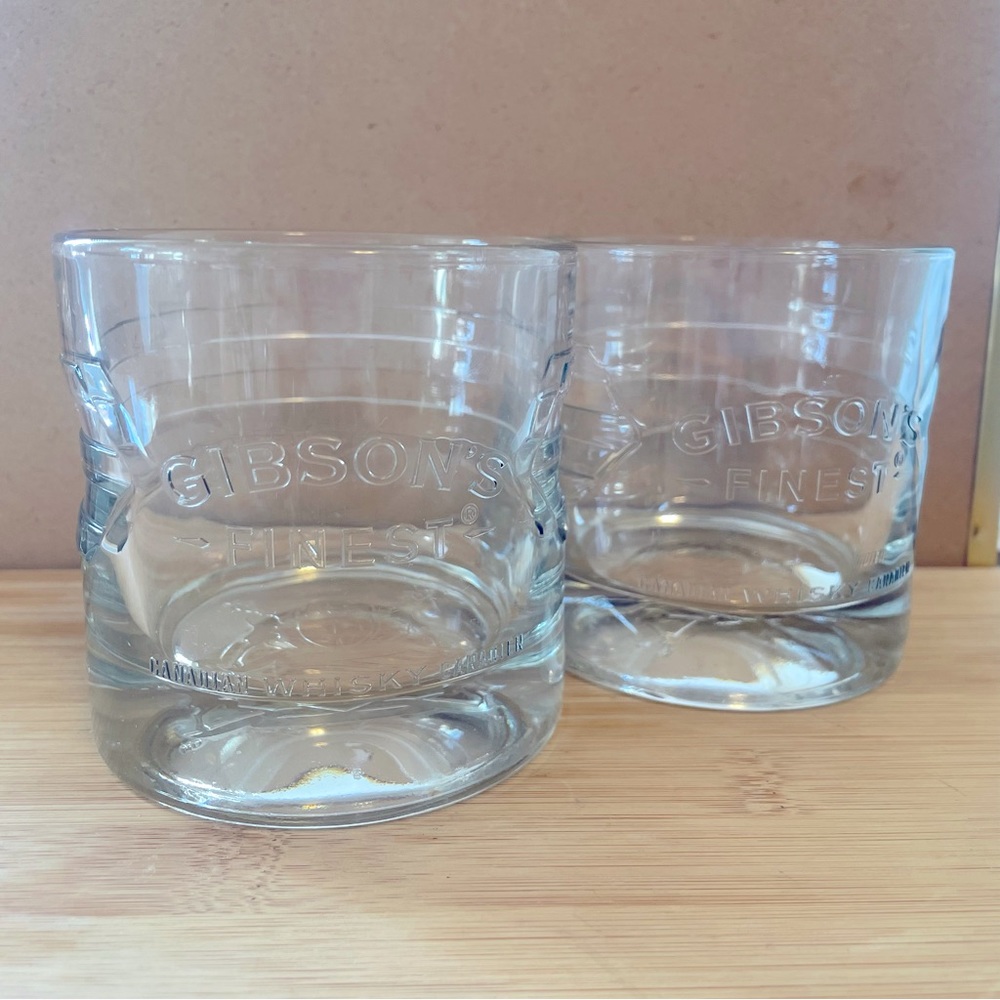 Two Gibson Finest Canadian Whiskey Glasses Tumblers.